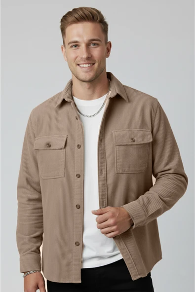 DeepSEA Cepli Likralı Kadife Kumaş Rahat Kesim Erkek Gömlek – Yumuşak Dokulu, Şık Tasarım Gömlek 2600759 - Resim 2