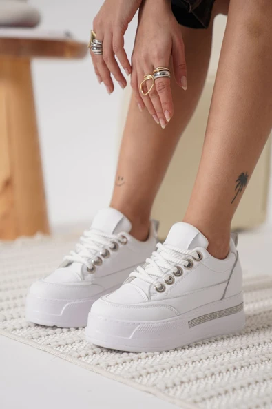Alice Beyaz Kadın Gizli Topuklu Sneaker - Resim 11