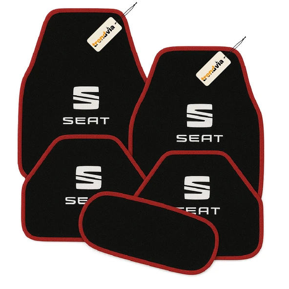 Siyah Kırmızı Renk SEAT Logolu 5’li Oto Halı Paspas Takımı Kaymaz Taban, Suya Dayanıklı, Kolay Temizlenebilir Araba Zemin Seti
