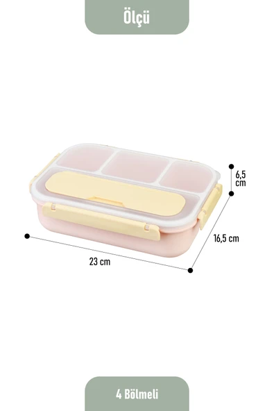 İronika Kaşık Çatallı Lunch Box Sızdırmaz Contalı Kapaklı 4 Bölmeli Beslenme Kabı - Pembe - Resim 4