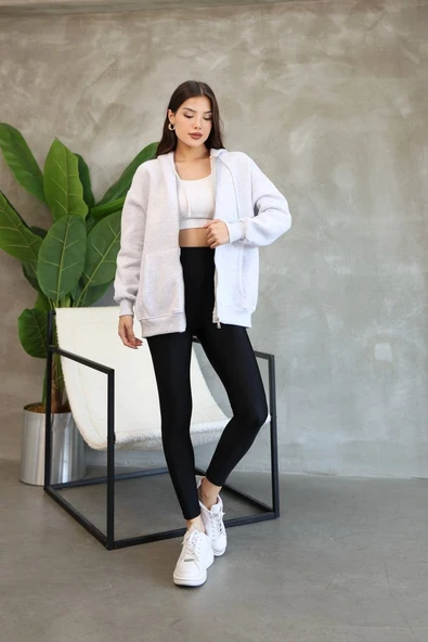 Kadın Genç Unisex Cepli Kapüşonlu Fermuarlı Sweatshirt Hırka - 7