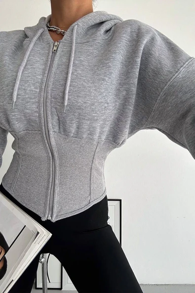 Kadın Siyah Fermuarlı Hoodie SWEAT – Minimal Sokak Ruhuyla - Resim 3