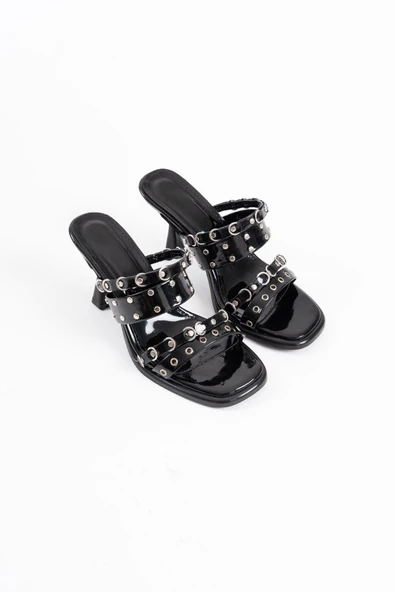 Merlin Topuklu Kadın Siyah Terlik - Resim 2