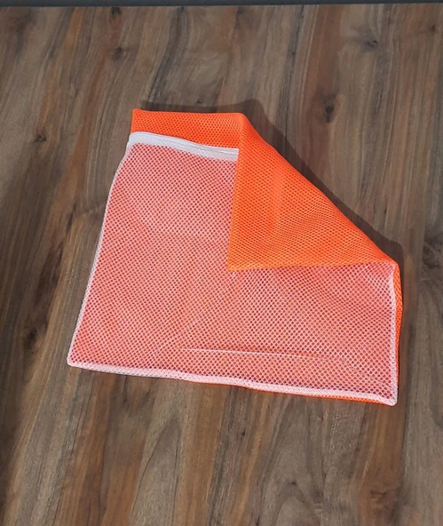 Turuncu - Fermuarlı - Hassas Çamaşır Terlik  Ayakkabı Yıkama Filesi Büyük Boy - Resim 3