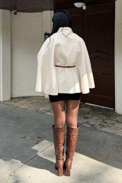 Kadın Yarasa Kol Kemerli Panço Ceket - Resim 2