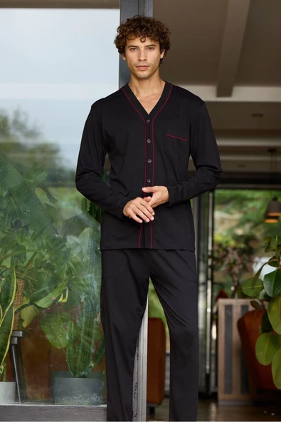 Kocabey 9134 Erkek  V Yaka Boydan Düğmeli Pijama Takımı - Resim 2