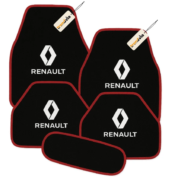 Siyah Kırmızı Renk Renault Uyumlu 5’li Halı Paspas Takımı  Kaymaz Tabanlı, Yıkanabilir Oto Paspas Seti