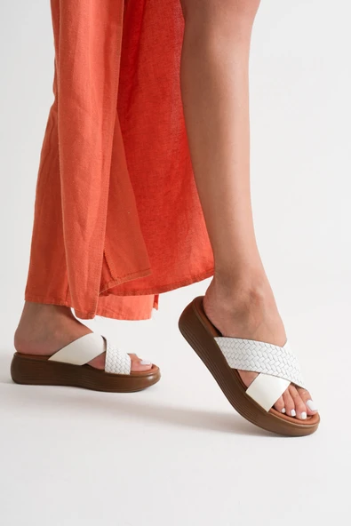 Fayn Beyaz Hakiki Deri Terlik - Resim 8