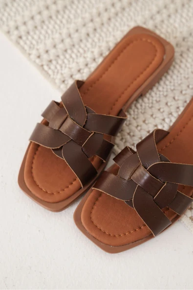 Marlen Acı Kahve Hakiki Deri Terlik - Resim 9