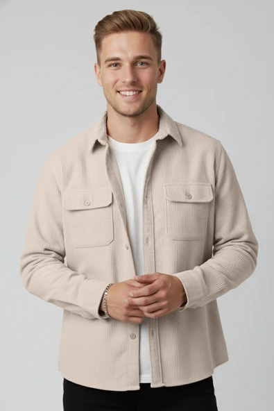 DeepSEA Cepli Likralı Kadife Kumaş Rahat Kesim Erkek Gömlek – Yumuşak Dokulu, Şık Tasarım Gömlek 2600759 - Resim 7