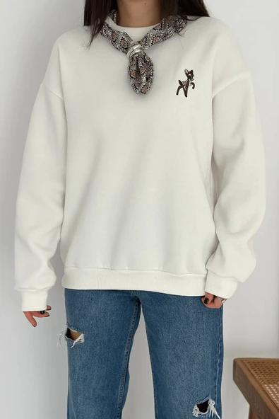 Kadın Dekoratif Yakalı Likralı Sweatshirt – Konforlu & Karakterli Stil - 10