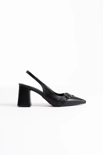 Keira Siyah Cilt Kadın Topuklu Ayakkabı ürün görseli 1