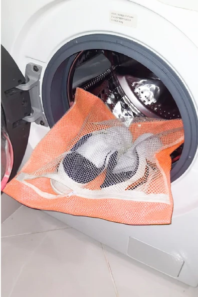Turuncu - Fermuarlı - Hassas Çamaşır Terlik  Ayakkabı Yıkama Filesi Büyük Boy ürün görseli