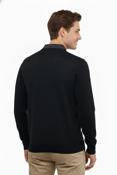 Erkek Polo Yaka Kazak Cepli Çelik Örgü Klasik Kalıp 5205F BGL-ST04850 - Resim 6