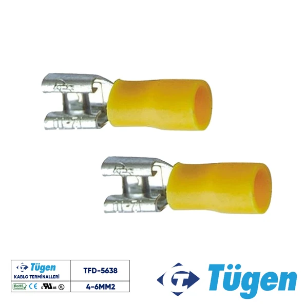 Tügen 4-6mm2 / 6,4x0,8 Yarım İzoleli Dişi Kablo Ucu ( 1 Kutu 100 Adet ) ürün görseli 1