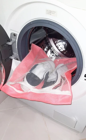 Pembe Fermuarlı - Hassas Çamaşır Terlik  Ayakkabı Yıkama Filesi Büyük Boy ürün görseli