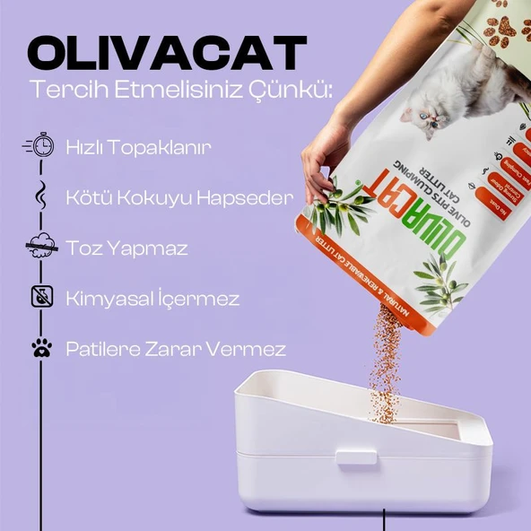 Olivacat Zeytin Çekirdeğinden Üretilen Doğal Tozsuz Kedi Kumu 7L x 2 Adet - Resim 2