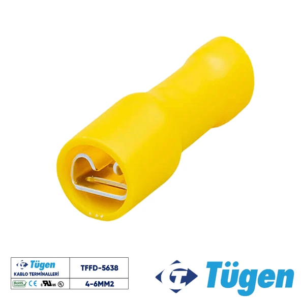 Tügen 4-6mm2 / 6,4x0,8 Full İzoleli Dişi Kablo Ucu ( 1 Kutu 100 Adet ) ürün görseli 1