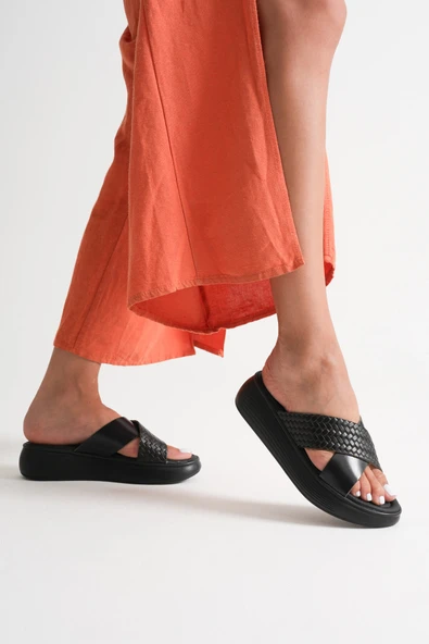 Fayn Siyah Hakiki Deri Terlik - Resim 8