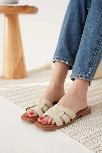 Marlen Bej Hakiki Deri Terlik ürün görseli 1