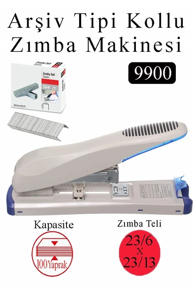 Büyük Boy Zımba Makinesi 1 Adet 9900 Arşiv Tipi Zımba Makinası 100 Yaprak Kapasiteli Zımba Teli Hediyeli Kollu Zımba