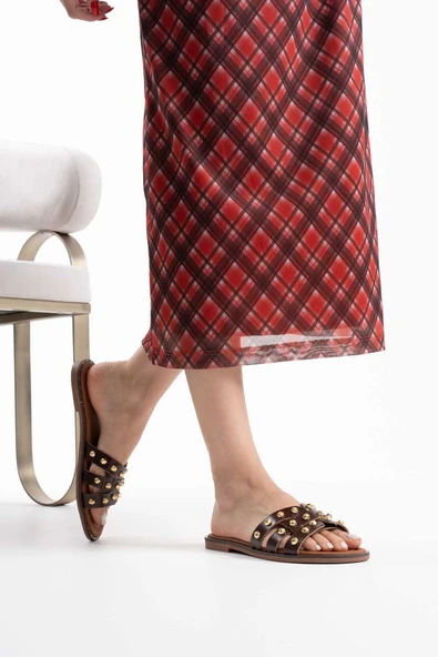 Loose Acı Kahve Hakiki Deri Terlik - Resim 10