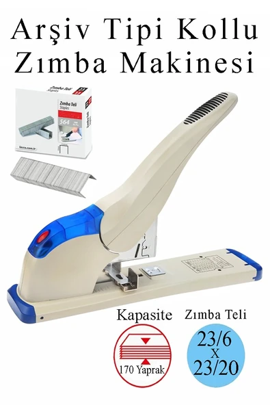 Büyük Boy Zımba Makinesi 1 Adet 9170 Arşiv Tipi Zımba Makinası 170 Yaprak Kapasiteli Zımba Teli Hediyeli Kollu Zımba