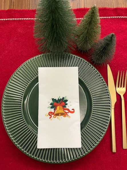 Yılbaşı Ağacı Çan Baskılı Yılbaşı Peçetesi Beyaz16 Adet ürün görseli