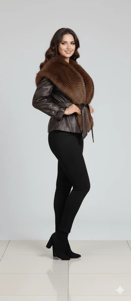 YAKA KÜRKLÜ DERI MONT - Resim 6