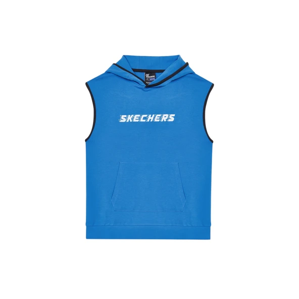 Lightweight Fleece Two Yarn B Sleeveless Hoodie Sweatshirt Büyük Erkek Çocuk Mavi Sweatshirt SK24111 ürün görseli 1