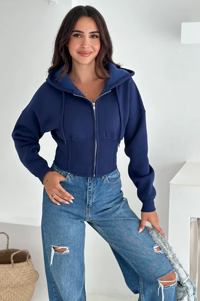 Kadın Siyah Fermuarlı Hoodie SWEAT – Minimal Sokak Ruhuyla - Resim 12