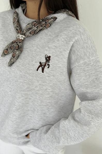 Kadın Dekoratif Yakalı Likralı Sweatshirt – Konforlu & Karakterli Stil - 5