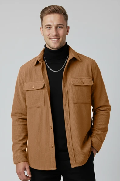 DeepSEA Cepli Likralı Kadife Kumaş Rahat Kesim Erkek Gömlek – Yumuşak Dokulu, Şık Tasarım Gömlek 2600759 - Resim 8