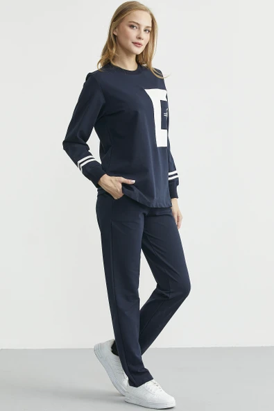 Oversize Parça Detaylı Tunik Eşofman Takım - Lacivert - Resim 5