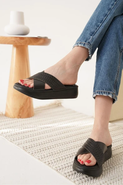 Fayn Siyah Hakiki Deri Terlik - Resim 4