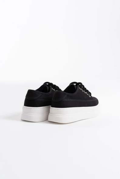 Glown Kadın Siyah Keten Spor Ayakkabı - Resim 3