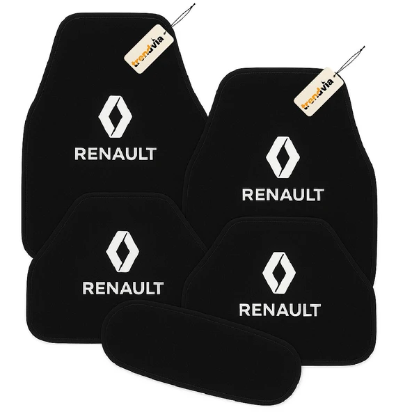 Siyah Renk Renault Uyumlu 5’li Halı Paspas Takımı Kaymaz Tabanlı, Yıkanabilir Oto Paspas Seti