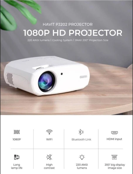 Havit Pj202 Full Hd 1080p Taşınabilir Projeksiyon Cihazı - Wifi, 220 Ansi, Bluetotoh, Screen Mirror VİTRİN - Resim 2