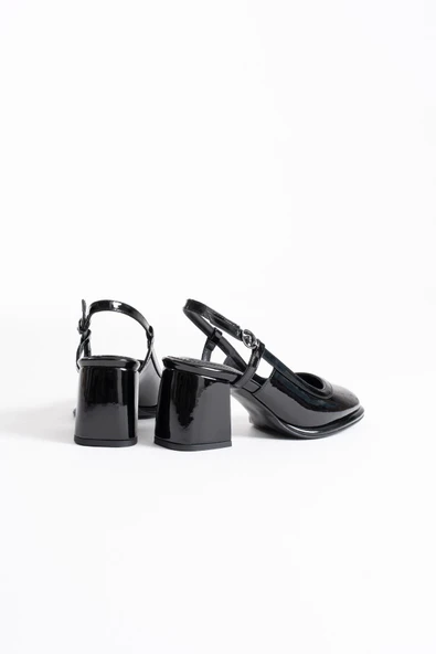 Taila Siyah Rugan Kadın Topuklu Ayakkabı - Resim 7