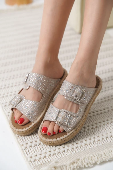 Tyna Süet Gri Taşlı Kadın Terlik - Resim 6