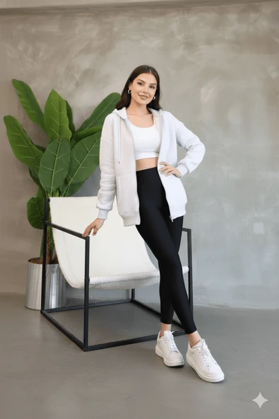 Kadın Genç Unisex Cepli Kapüşonlu Fermuarlı Sweatshirt Hırka - 9