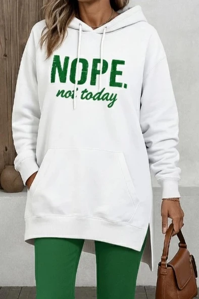 MDB Kadın Uzun Kollu Kapşonlu Bağcıklı Viskon Iki Iplik Sweat - Resim 2