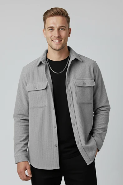 DeepSEA Cepli Likralı Kadife Kumaş Rahat Kesim Erkek Gömlek – Yumuşak Dokulu, Şık Tasarım Gömlek 2600759 - Resim 6