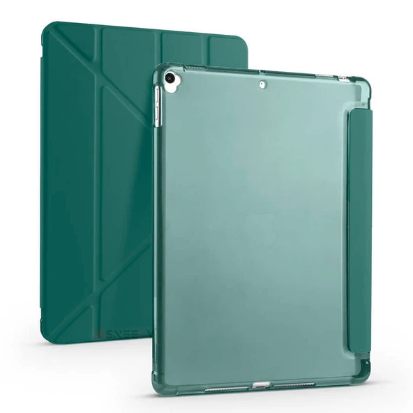 Apple iPad Pro 10.5 / Air 10.5 İnç Uyumlu Üçgen Katlanabilir Kalemlikli Standlı Akıllı Kılıf  Haki ürün görseli