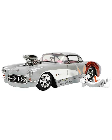Looney Tunes Bugs Bunny ve 1957 Chevrolet Corvette 1:24 Die Cast Araç ve Figür 32390 - Resim 2