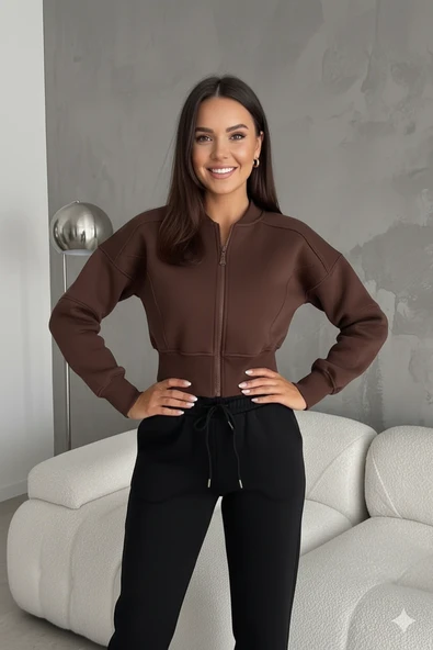 Kadın Fermuarlı Fit Cropped Sweatshirt – Sportif & Şehirli Stil ürün görseli