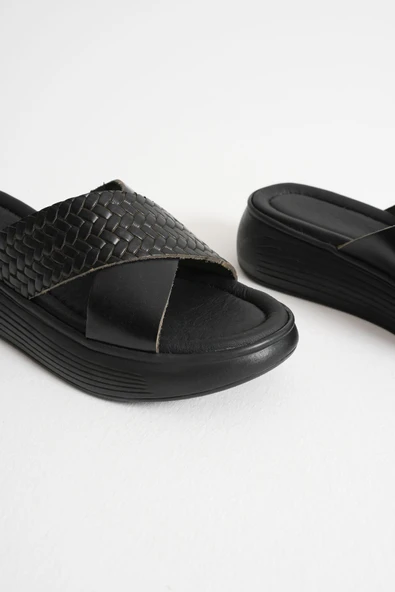 Fayn Siyah Hakiki Deri Terlik - Resim 9