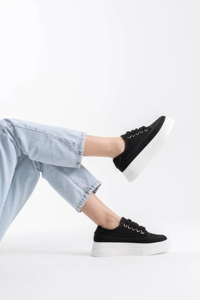 Glown Kadın Siyah Keten Spor Ayakkabı - Resim 10