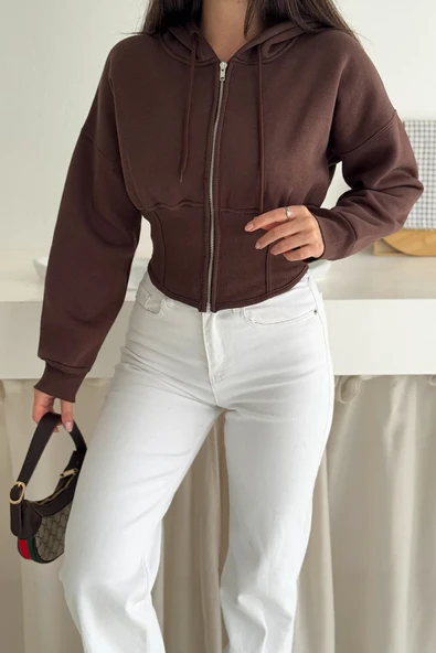 Kadın Siyah Fermuarlı Hoodie SWEAT – Minimal Sokak Ruhuyla - Resim 4