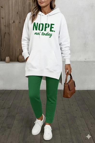 MDB Kadın Uzun Kollu Kapşonlu Bağcıklı Viskon Iki Iplik Sweat ürün görseli 1